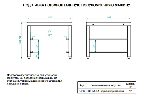 Подставка Abat ПФПМ-6-1 для фронтальных посудомоечных машин Подставка Abat ПФПМ-6-1 для фронтальных посудомоечных машин